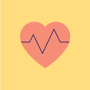 Icon representing an orange heart with a heart beat pusle inside, against a light yellow background.