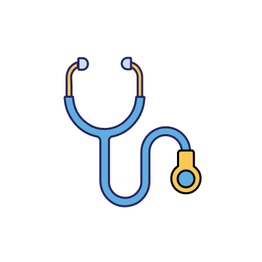 Icon representing a blue stethoscope, against a white background.
